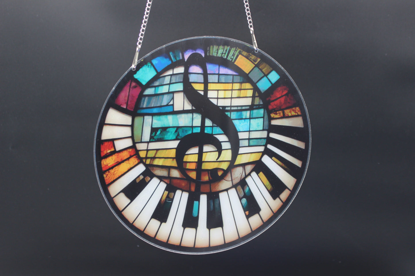 Beautifully Colored Hanging Diamond Art Suncatcher Music Note on Piano Keys