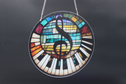 Beautifully Colored Hanging Diamond Art Suncatcher Music Note on Piano Keys