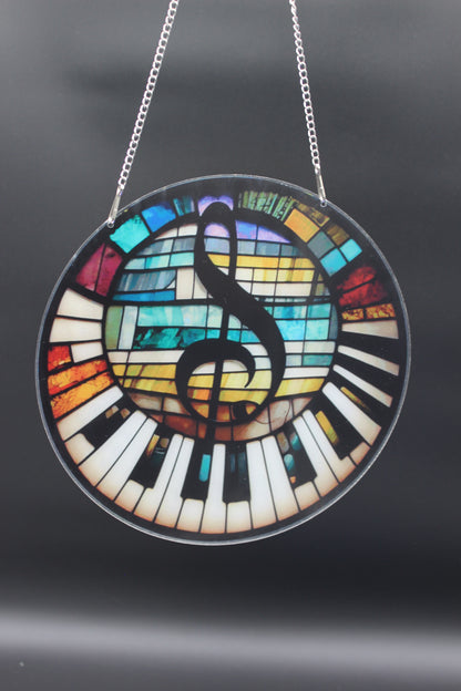 Beautifully Colored Hanging Diamond Art Suncatcher Music Note on Piano Keys