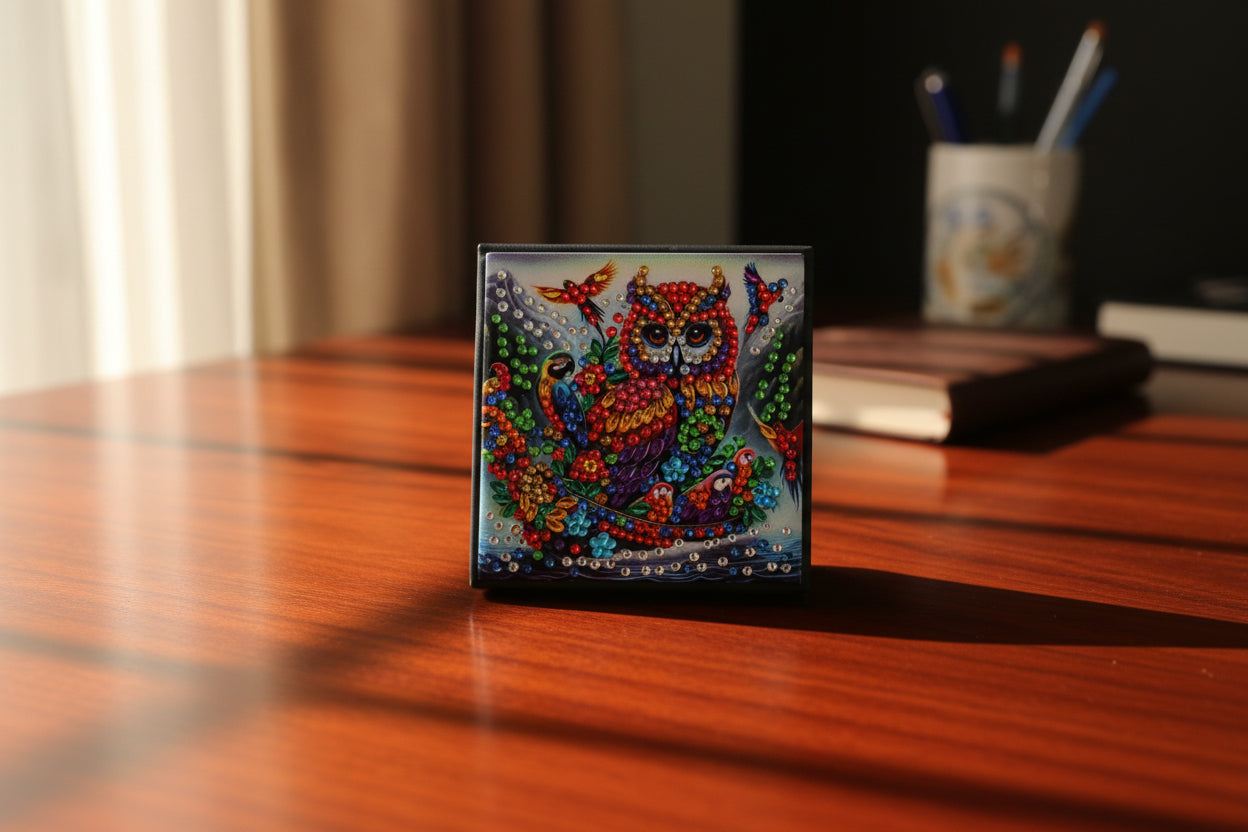 Diamond Art Paper Notepad Holder with Multicolored Owl
