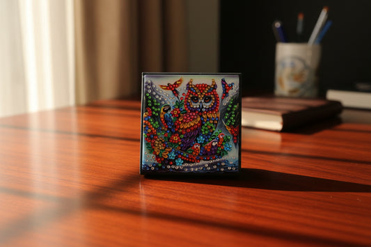 Diamond Art Paper Notepad Holder with Multicolored Owl