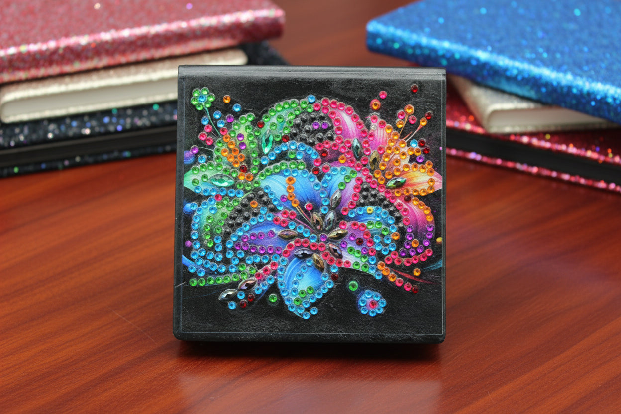 Diamond Art Paper Notepad Holder with Multicolored Flower