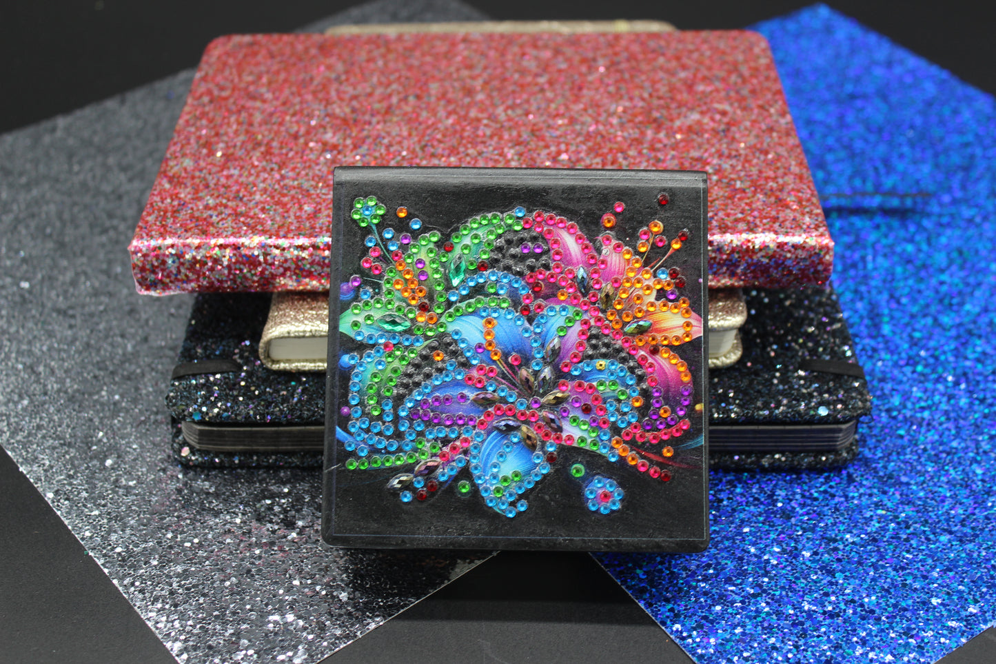 Diamond Art Paper Notepad Holder with Multicolored Flower