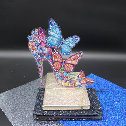 Beautiful Diamond Art table Topper of an Elegant High Heel Shoes with Colorful Butterflies