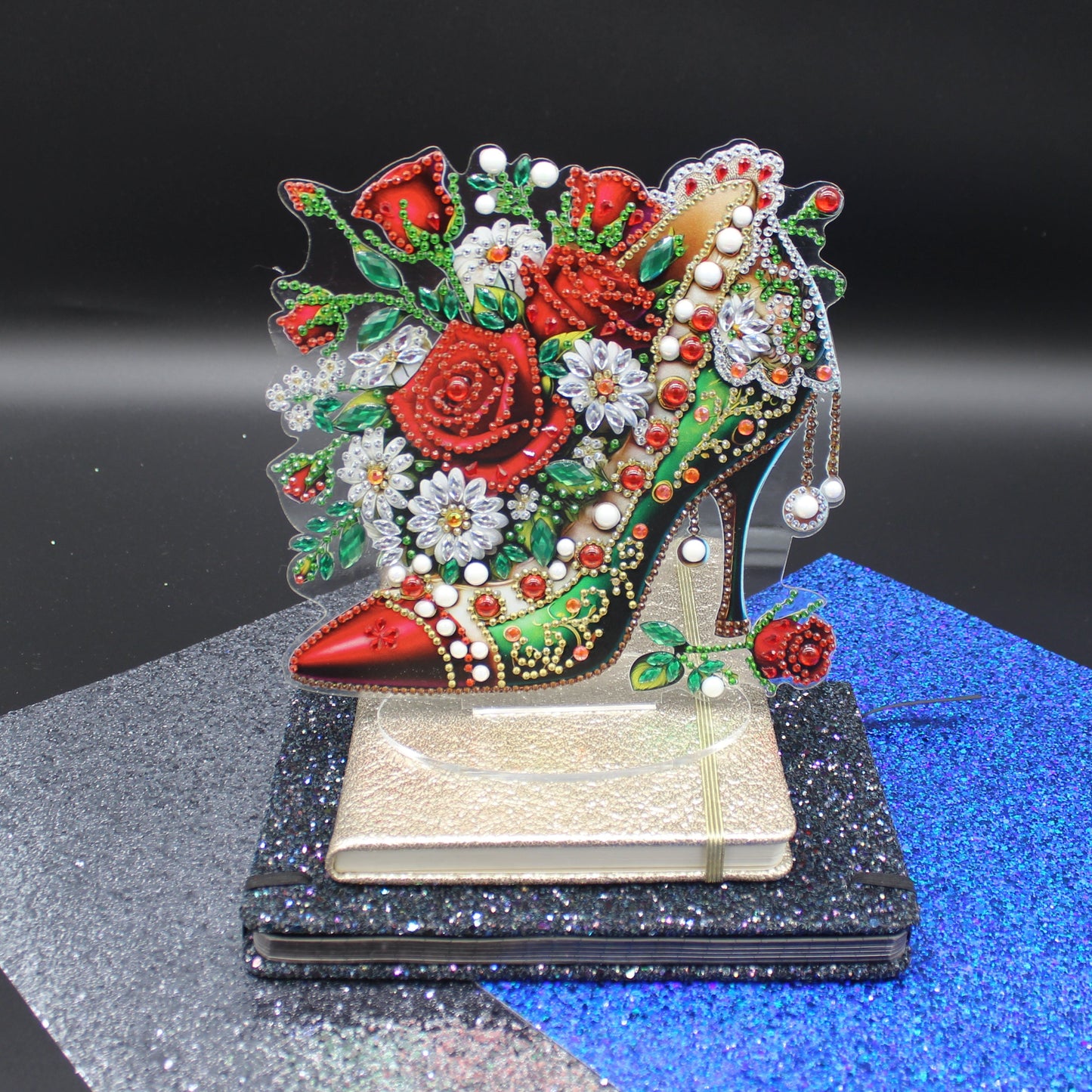 Beautiful High Heel Shoe surrounded by multi Facet Gems TableTop Diamond Art