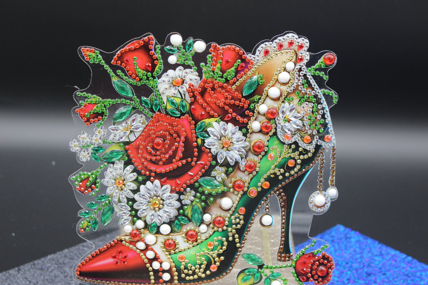Beautiful High Heel Shoe surrounded by multi Facet Gems TableTop Diamond Art