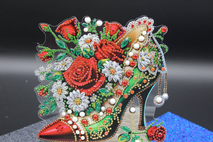Beautiful High Heel Shoe surrounded by multi Facet Gems TableTop Diamond Art