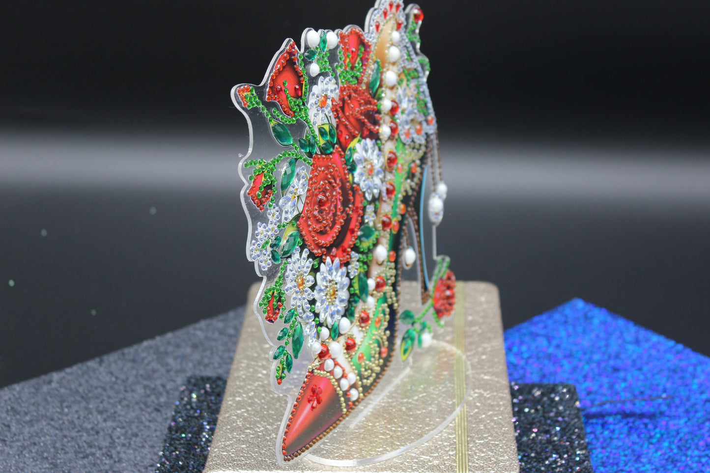 Beautiful High Heel Shoe surrounded by multi Facet Gems TableTop Diamond Art