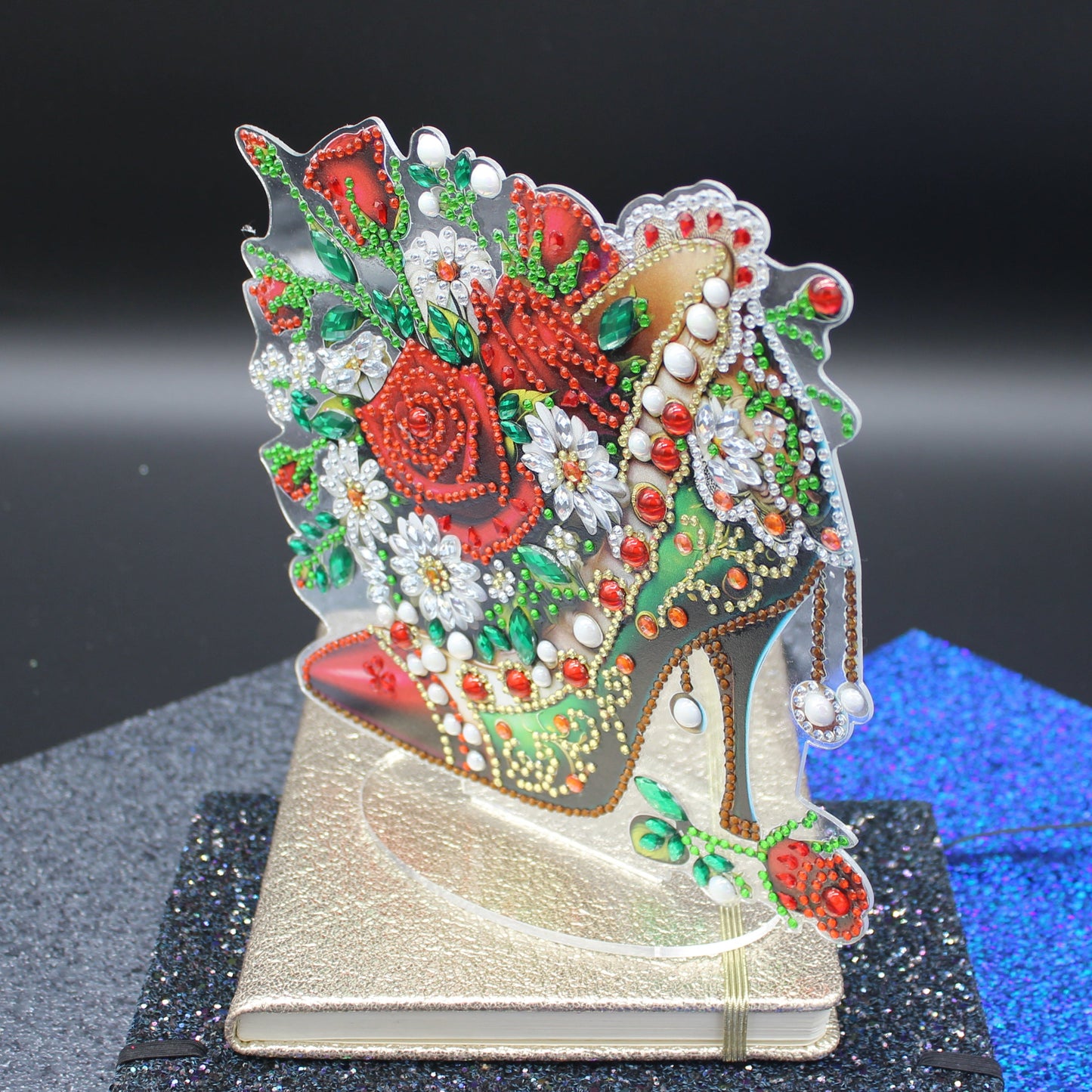 Beautiful High Heel Shoe surrounded by multi Facet Gems TableTop Diamond Art