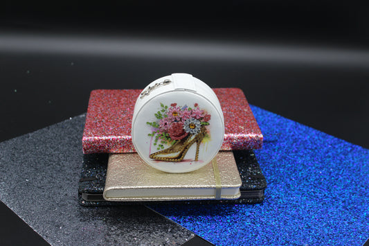 Diamond Art Round Jewelry Holder with a High Heel Shoe on it