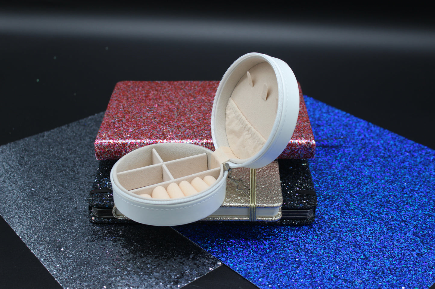 Diamond Art Round Jewelry Holder with a High Heel Shoe on it
