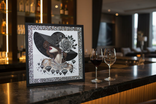 Gorgeous Diamond Art Lady in a Dress and Elegant Hat