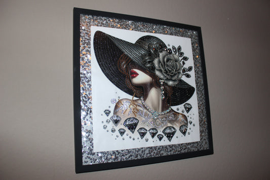 Gorgeous Diamond Art Lady in a Dress and Elegant Hat