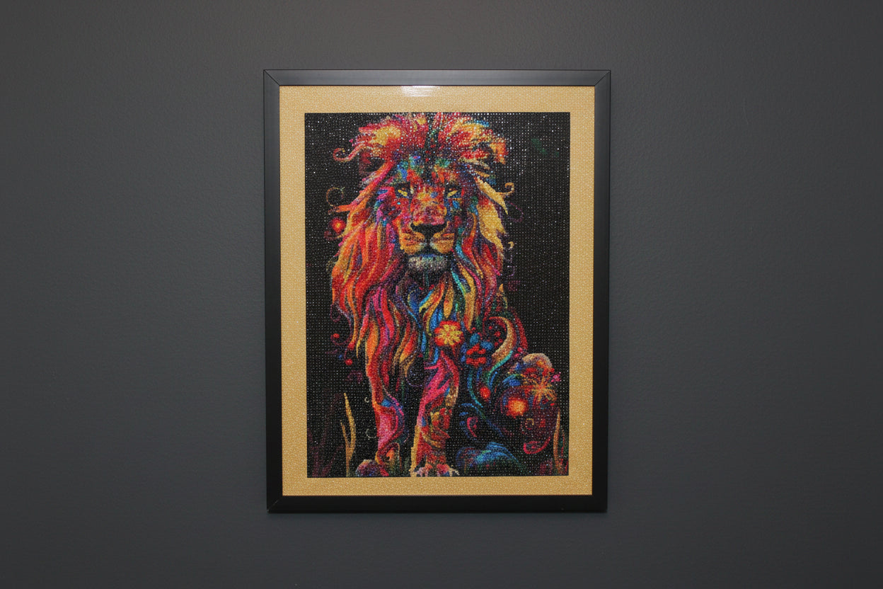 Framed Diamond Art Multi Colored Lion
