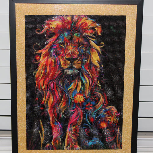 Framed Diamond Art Multi Colored Lion