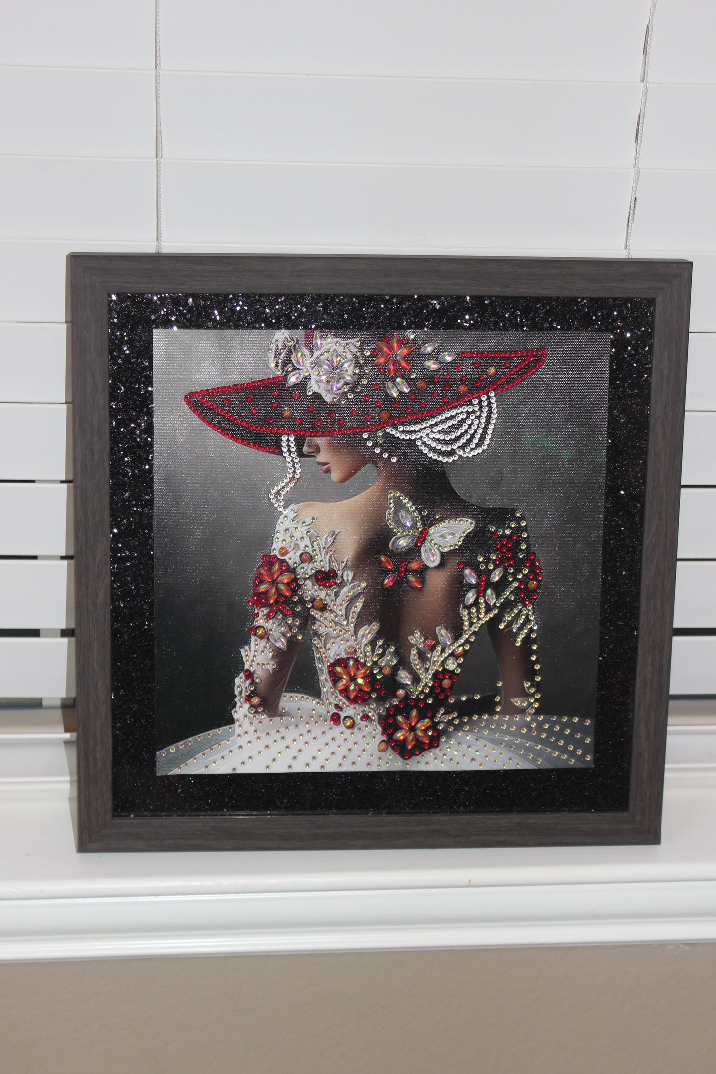 Diamond Art Picture of Gorgeous Lady with Red and White Dress