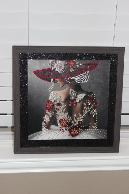 Diamond Art Picture of Gorgeous Lady with Red and White Dress