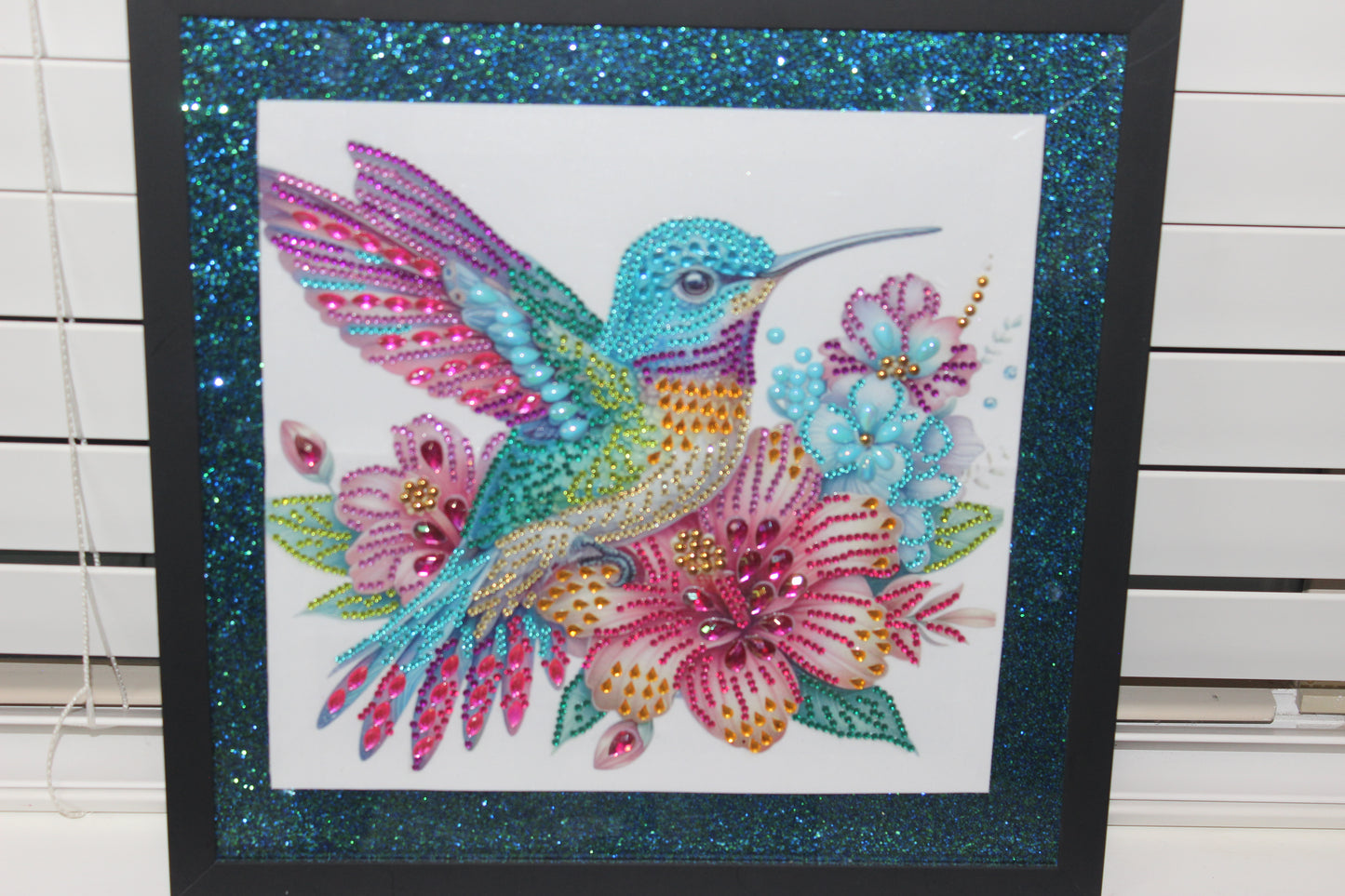 Gorgeous Diamond Art Framed Picture of Colorful Hummingbird