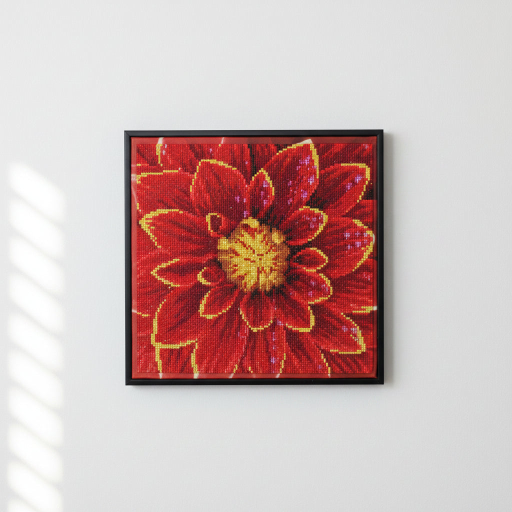 Gorgeous Diamond Art Red Fire Flower on Metal Frame