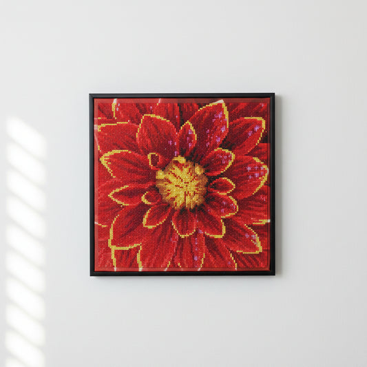 Gorgeous Diamond Art Red Fire Flower on Metal Frame