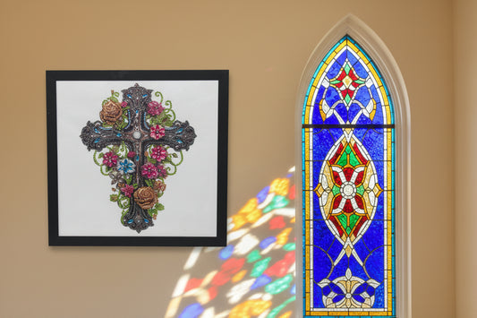 Gorgeous Diamond Art Framed Picture of Religious Cross