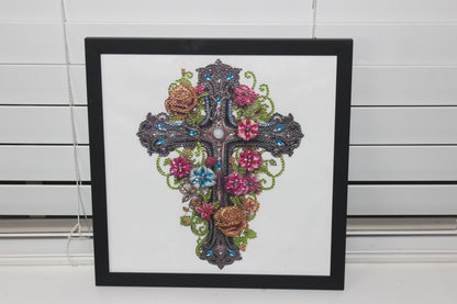 Gorgeous Diamond Art Framed Picture of Religious Cross