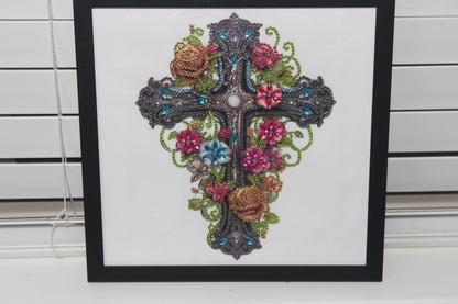 Gorgeous Diamond Art Framed Picture of Religious Cross