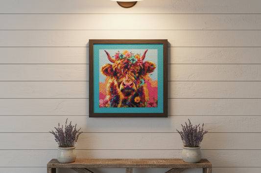 Gorgeous Diamond Art With a Small Cow With Multi Colored Hair