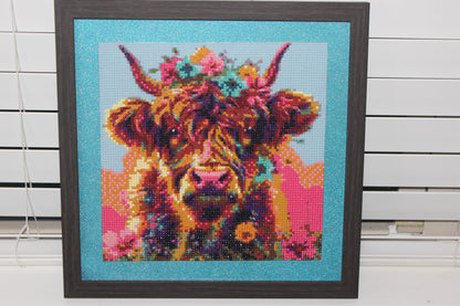 Gorgeous Diamond Art With a Small Cow With Multi Colored Hair