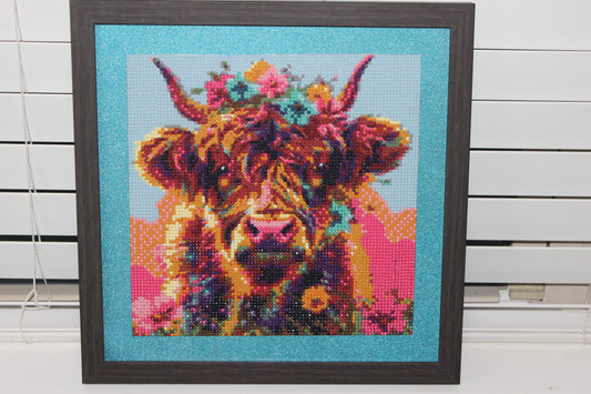 Gorgeous Diamond Art With a Small Cow With Multi Colored Hair