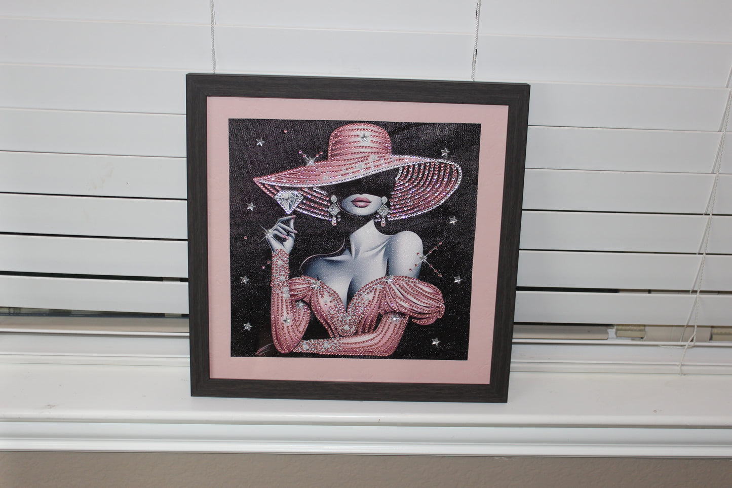 Diamond Art Picture of Gorgeous Pink Dress and Hat and Diamonds