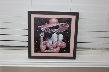 Diamond Art Picture of Gorgeous Pink Dress and Hat and Diamonds