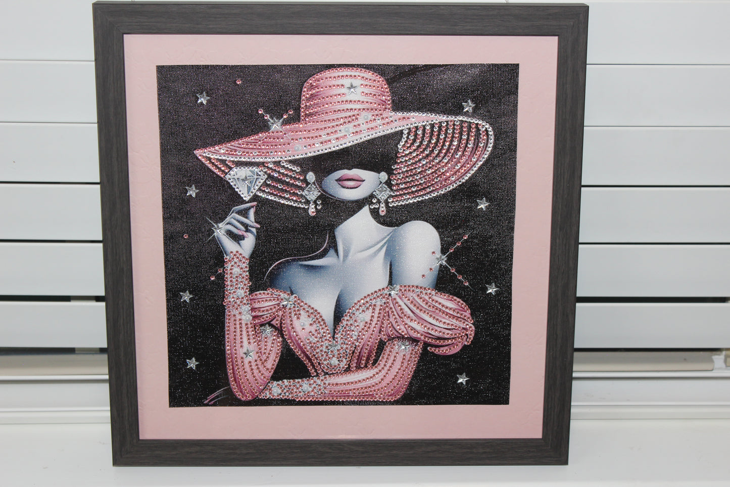 Diamond Art Picture of Gorgeous Pink Dress and Hat and Diamonds