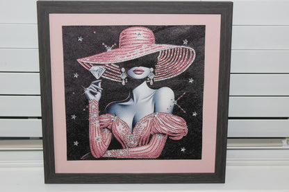 Diamond Art Picture of Gorgeous Pink Dress and Hat and Diamonds