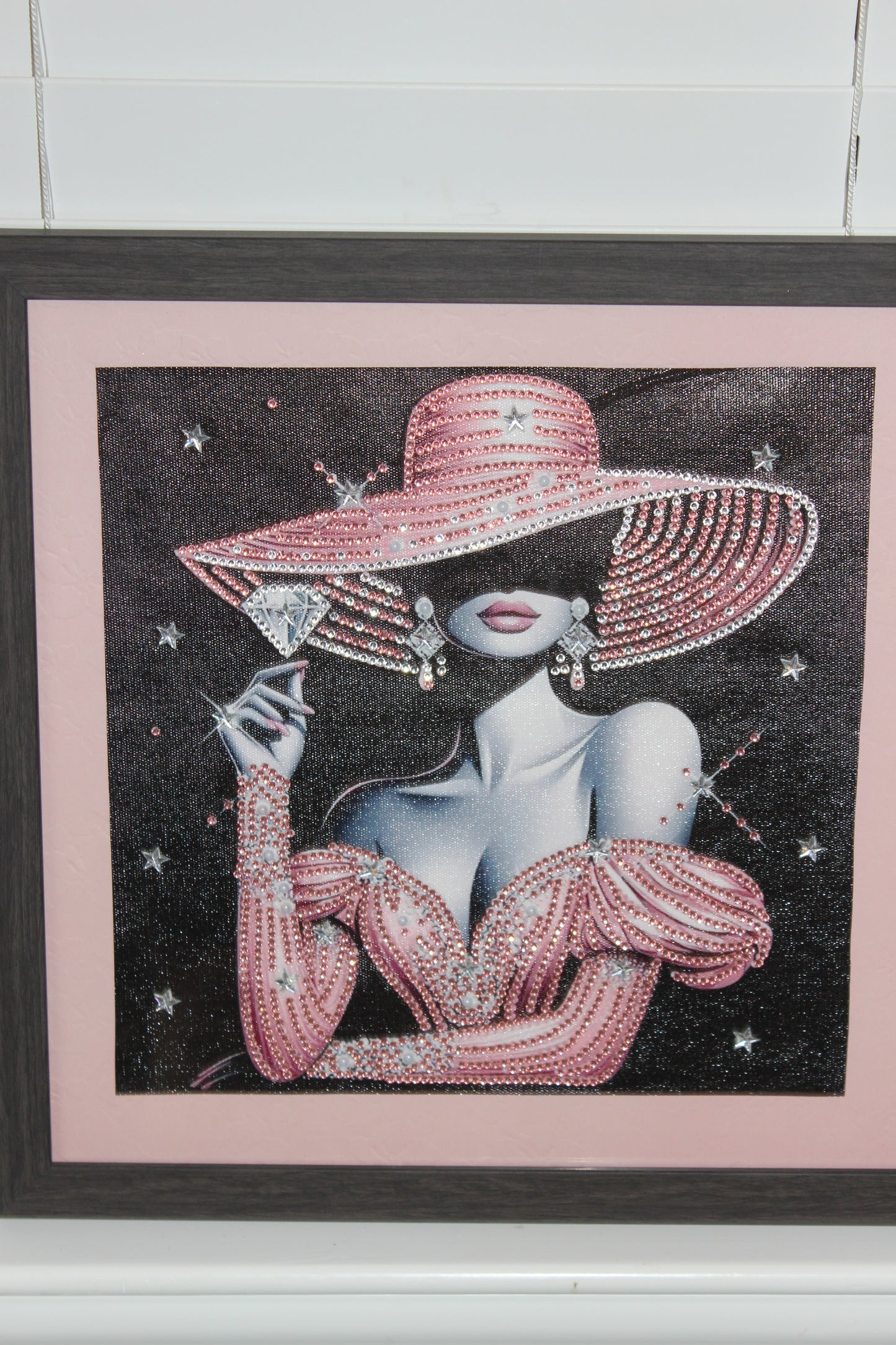 Diamond Art Picture of Gorgeous Pink Dress and Hat and Diamonds