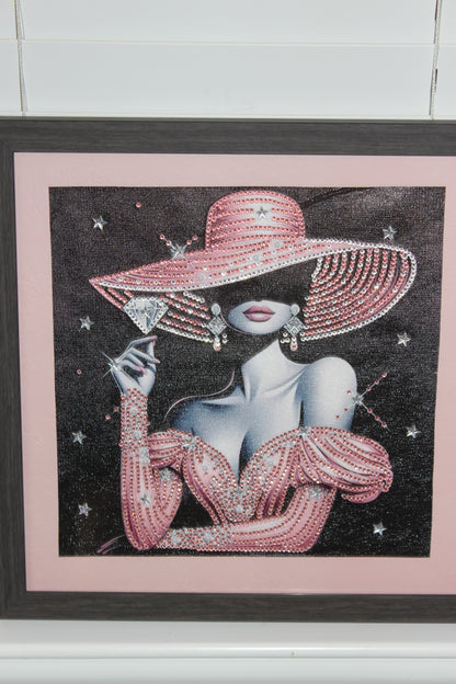 Diamond Art Picture of Gorgeous Pink Dress and Hat and Diamonds