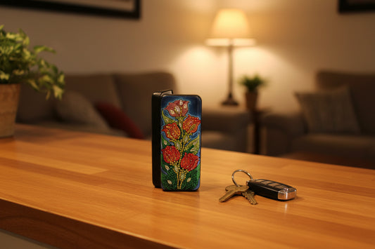 Diamond Art Multi Colored Flower Eyeglass Case