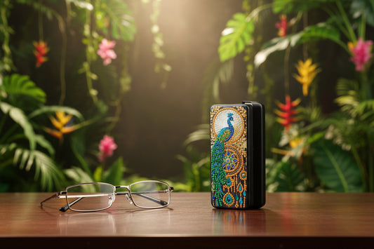 Diamond Art Multi Colored Peacock Eyeglass Case