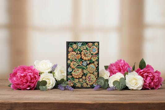 Diamond Art Journal With Gorgeous Multi Colored Flower with Yellows and Greens and Sparkly Things