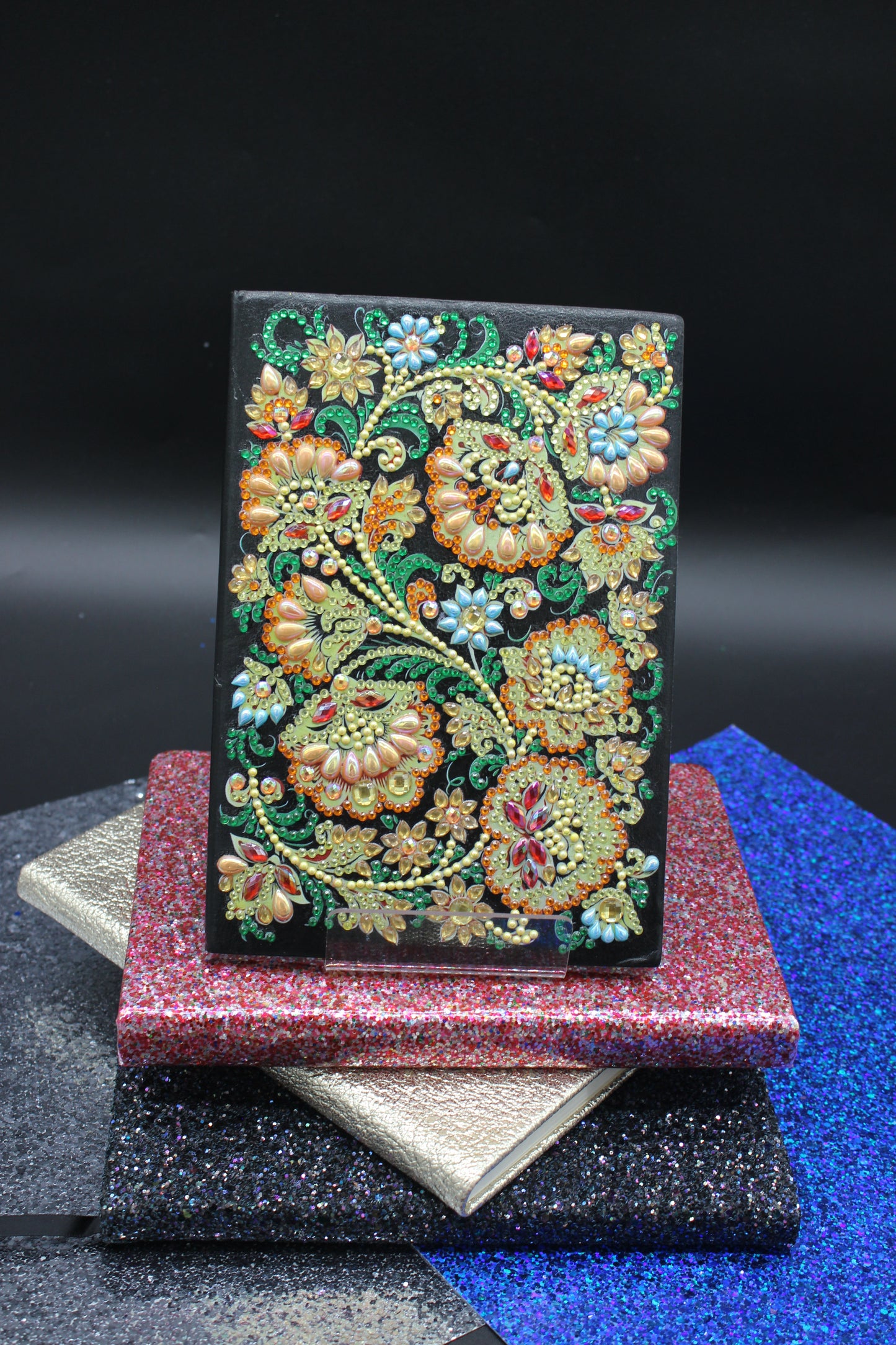 Diamond Art Journal With Gorgeous Multi Colored Flower with Yellows and Greens and Sparkly Things