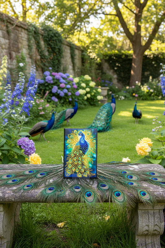 Diamond Art Journal with Beautiful Yellow and Blue Dazzling Peacock