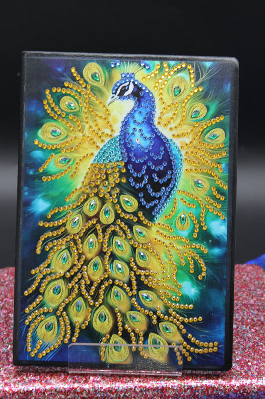 Diamond Art Journal with Beautiful Yellow and Blue Dazzling Peacock