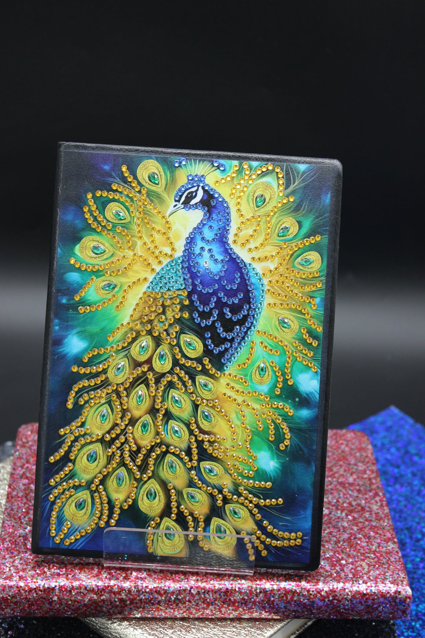 Diamond Art Journal with Beautiful Yellow and Blue Dazzling Peacock