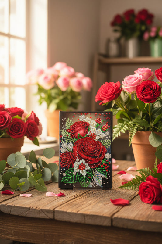 Diamond Art Journal with Red Roses and White Flowers