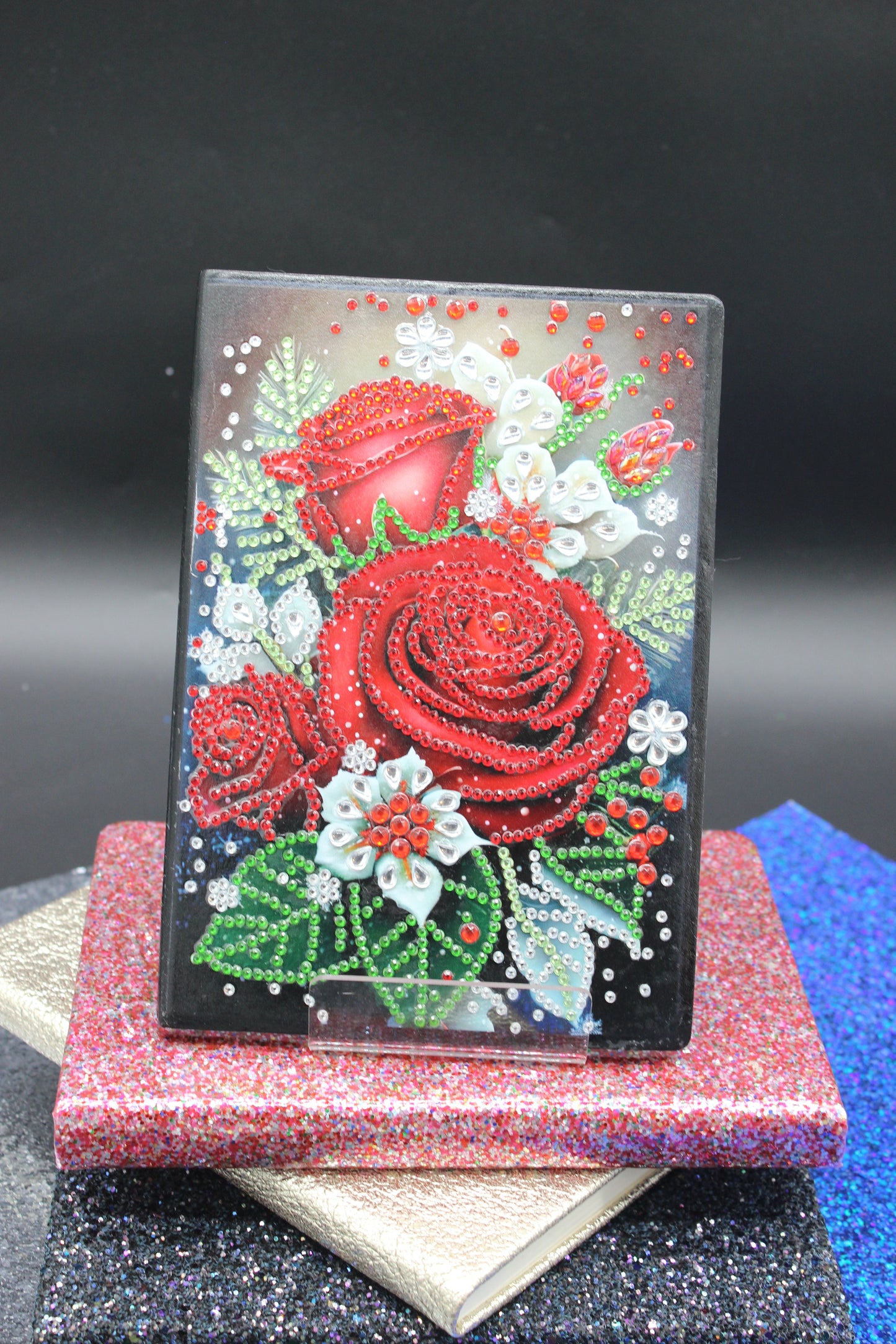 Diamond Art Journal with Red Roses and White Flowers