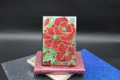 Diamond Art Journal with Large Red Flowers and Green Leaves