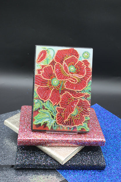 Diamond Art Journal with Large Red Flowers and Green Leaves