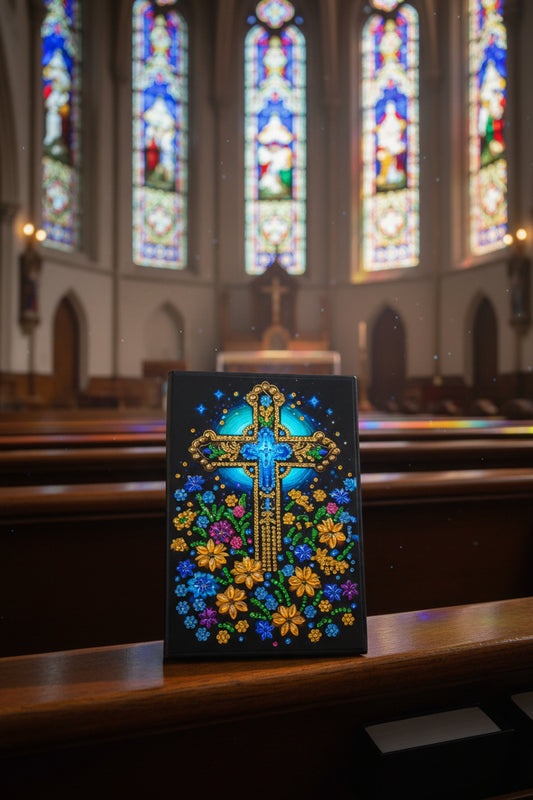 Diamond Art Journal With Multi Colored Gold Cross