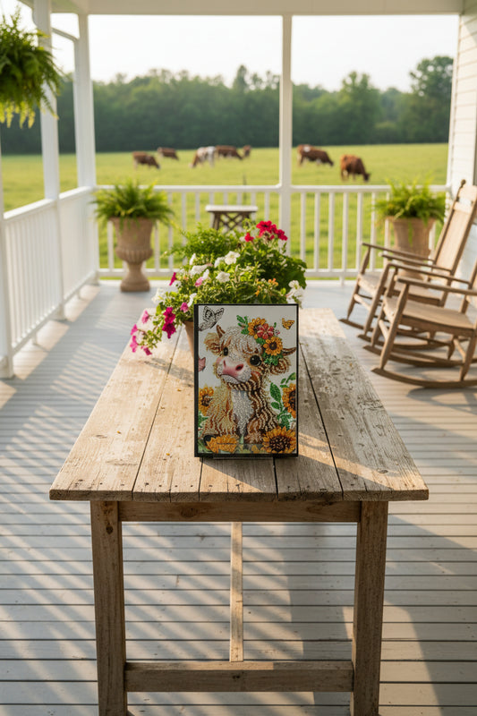Diamond Art Journal with a Cute Little White and Brown Miniature Cow