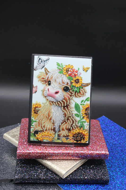 Diamond Art Journal with a Cute Little White and Brown Miniature Cow